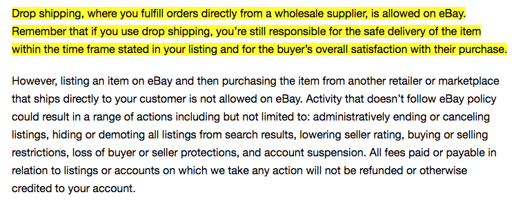 ebay drop shipping policy